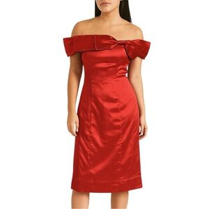 PHOEBE COUTURE Red Satin‎ Bow Detail Dress. Size 4
